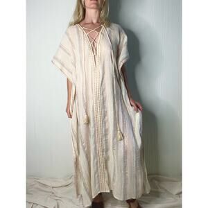 Z&L Golden Slumbers Metallic Stripe Cotton Kaftan Dress NWT US MEDIUM/LARGE